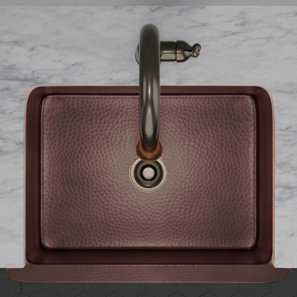 30" Verdin Single Bowl Hammered Copper Farmhouse Sink - Antique Copper Interior with Dark Copper Exterior