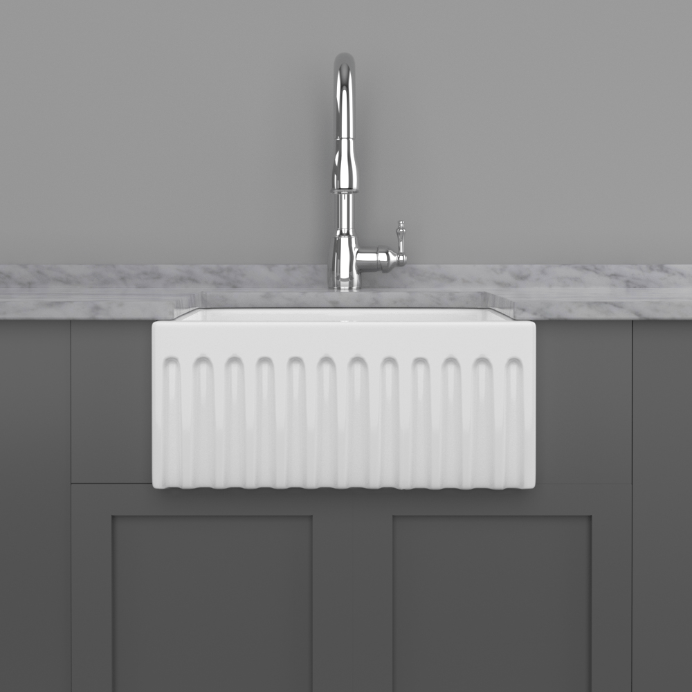 30" Yuki Fireclay Fluted Apron Single-Bowl Farmhouse Sink - White