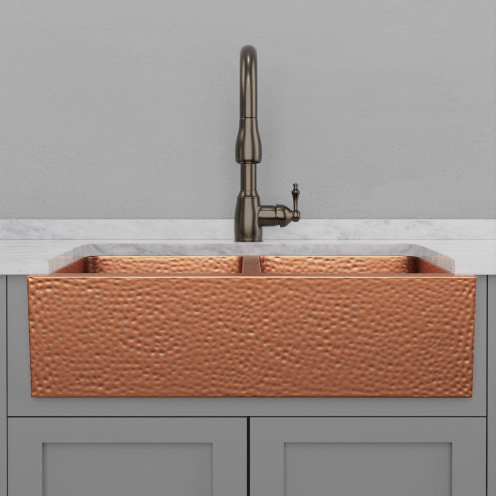 33" Atoka Hammered Copper Double-Bowl Farmhouse Sink