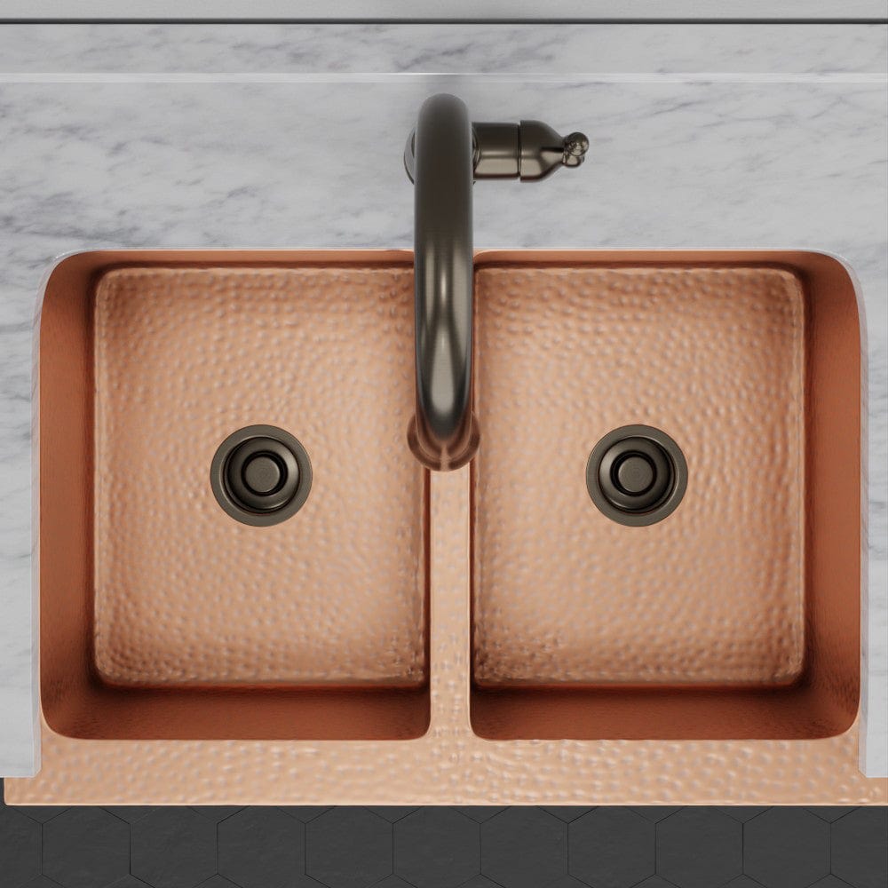 33" Atoka Hammered Copper Double-Bowl Farmhouse Sink