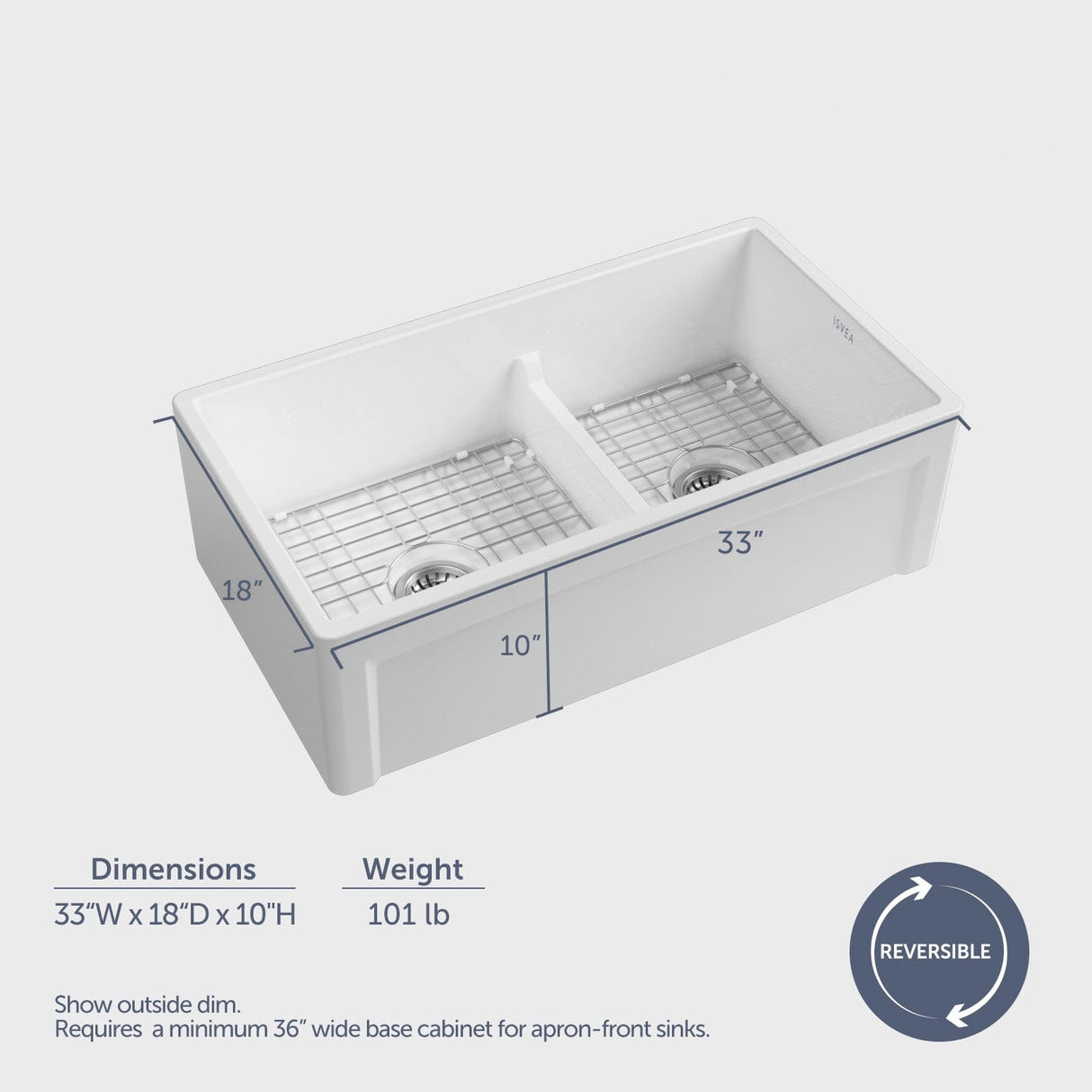 33" Dario Fireclay Double-Bowl Farmhouse Sink