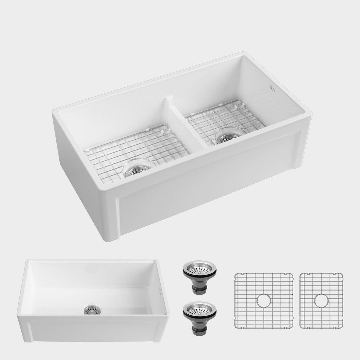 33" Dario Fireclay Double-Bowl Farmhouse Sink