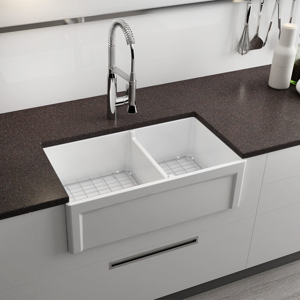33" Dario Fireclay Double-Bowl Farmhouse Sink