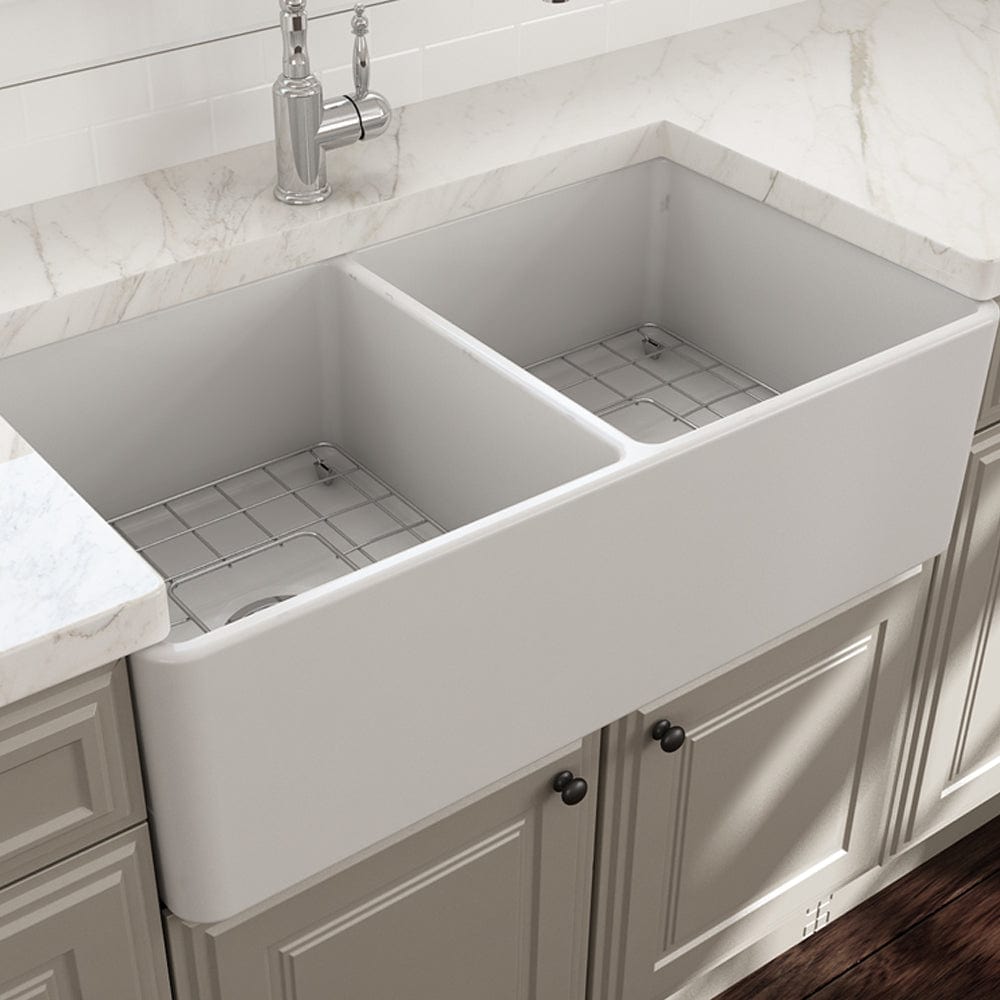 33" Dreason Fireclay Double-Bowl Farmhouse Kitchen Sink