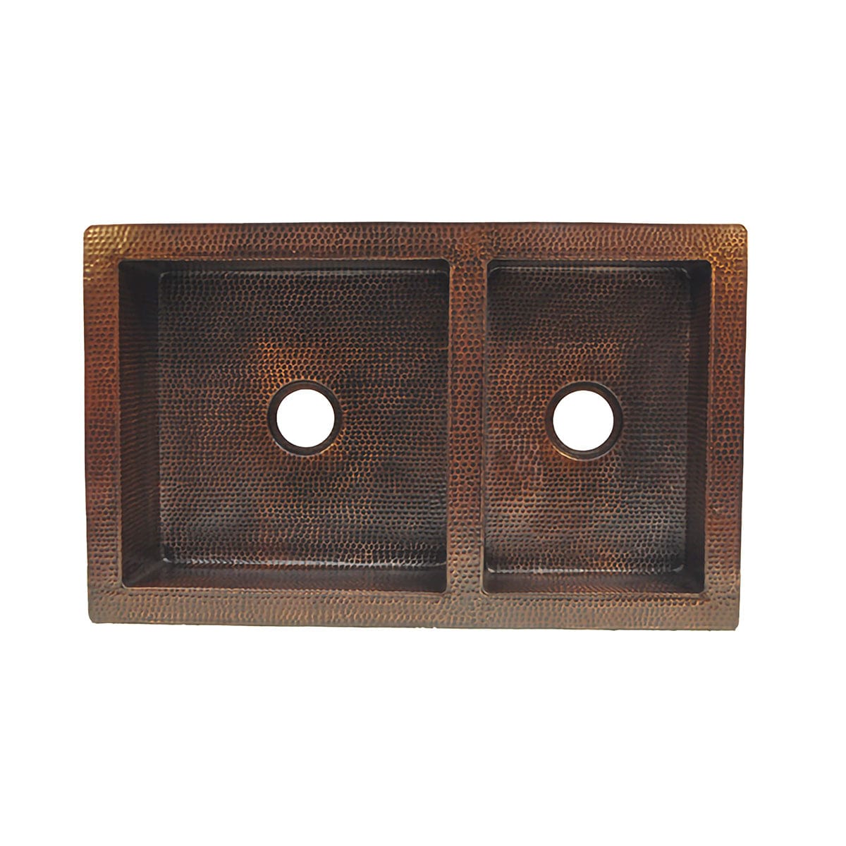 33" Elpsa Hammered Copper 60/40 Offset Double-Bowl Farmhouse Sink