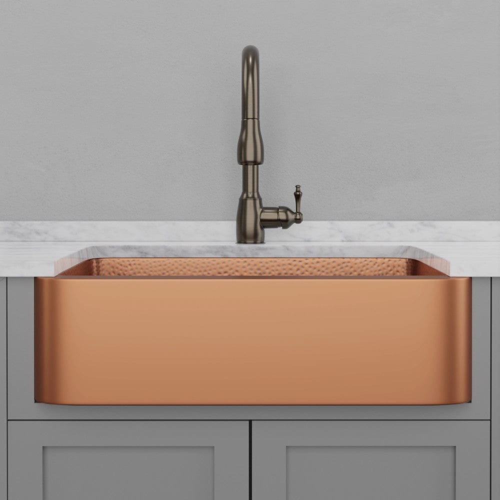 33" Geneva Smooth Copper Single-Bowl Farmhouse Sink with Hammered Interior