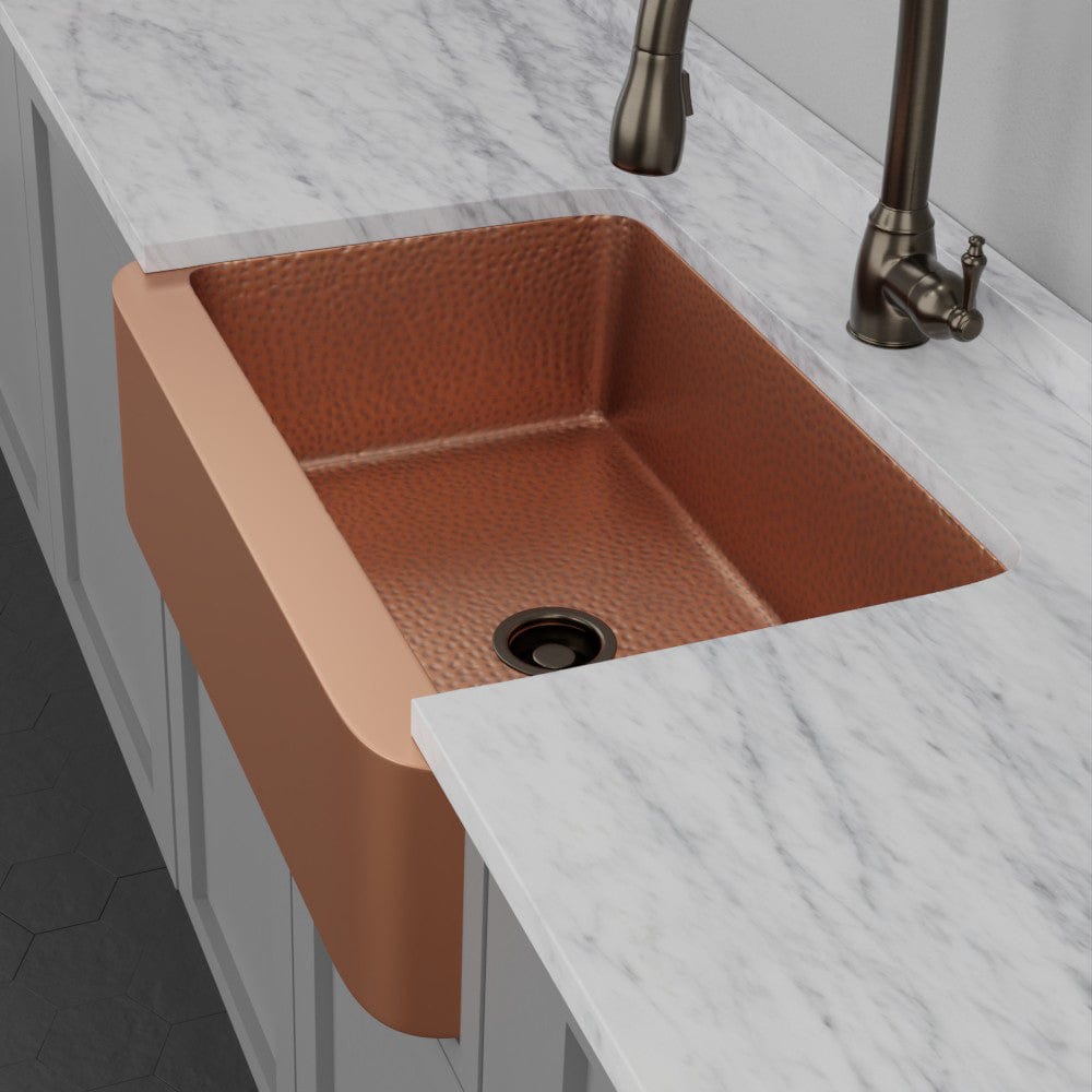 33" Geneva Smooth Copper Single-Bowl Farmhouse Sink with Hammered Interior