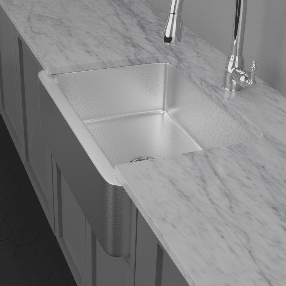 33" Glenmore Stainless Steel Farmhouse Sink - Matte Hammered Steel