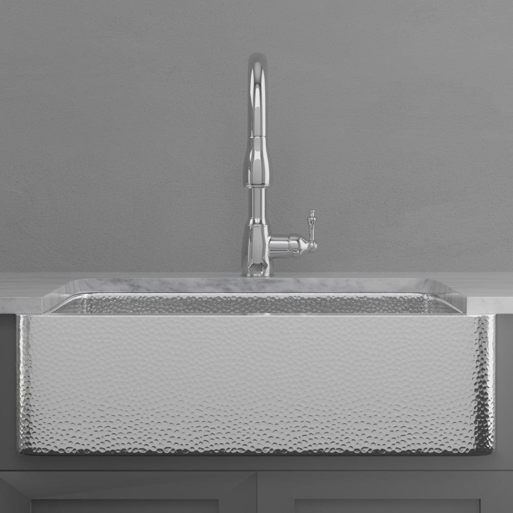 33" Higbee Stainless Steel Farmhouse Sink - Polished Hammered Steel