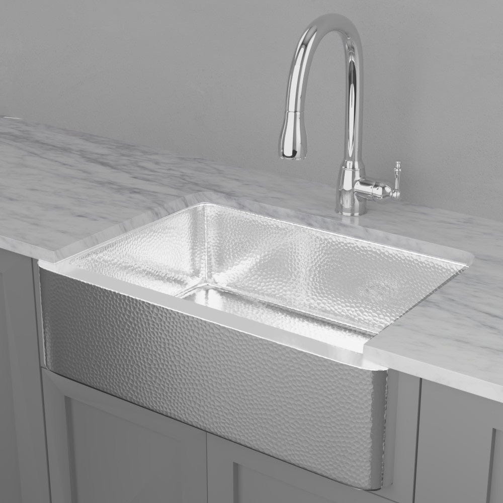 33" Higbee Stainless Steel Farmhouse Sink - Polished Hammered Steel
