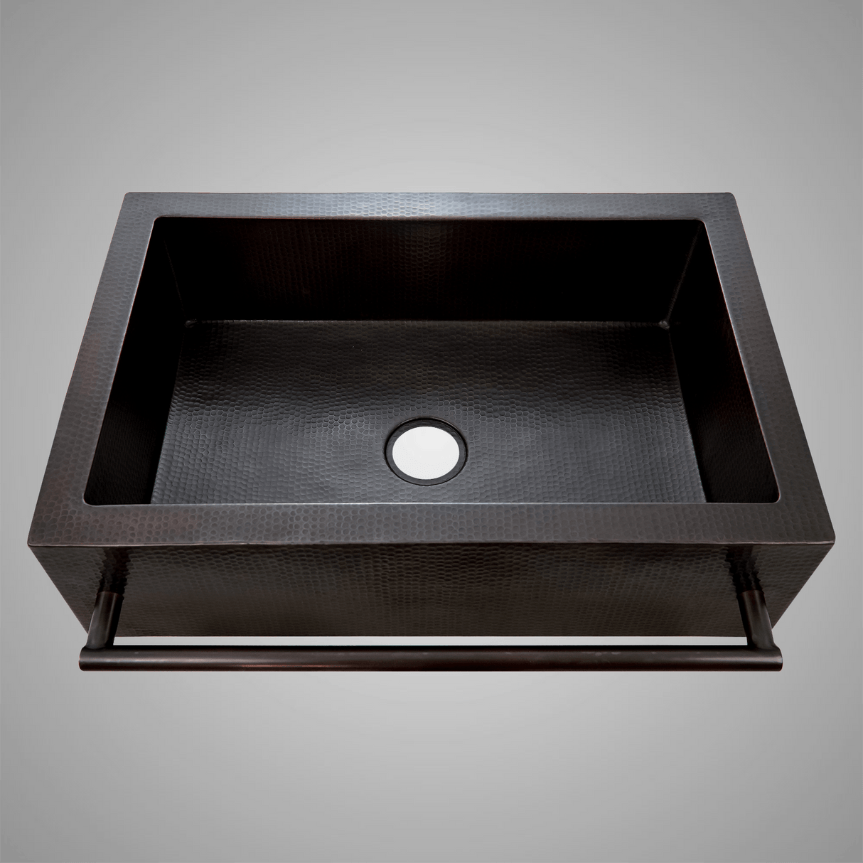 33" Jarzer Hammered Copper Single-Bowl Farmhouse Sink with Towel Bar