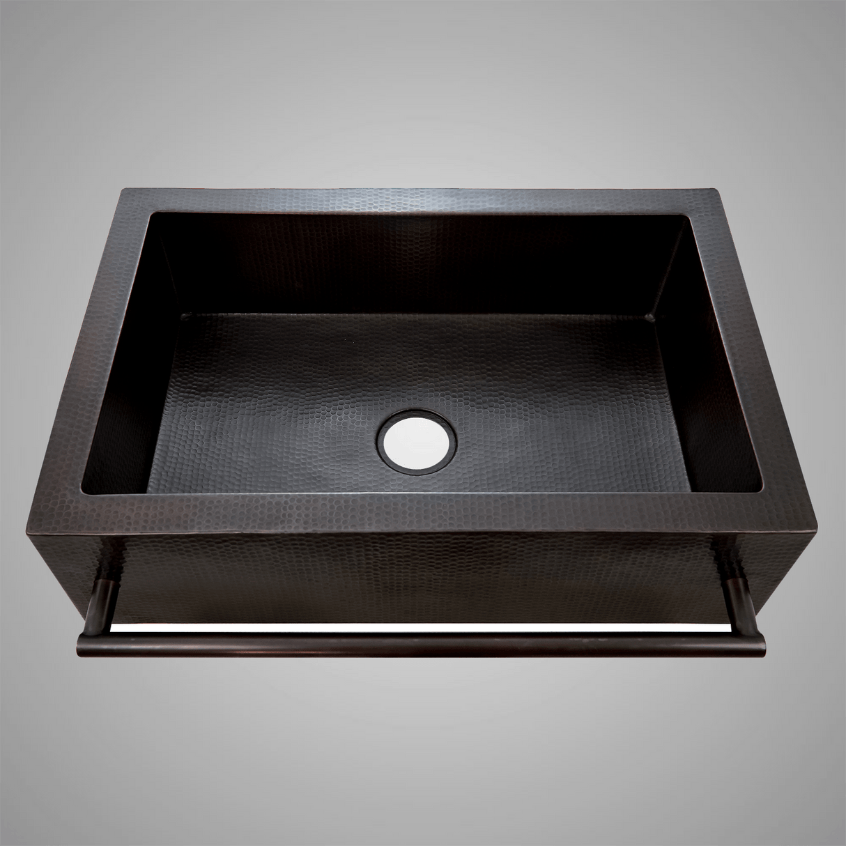 33" Jarzer Hammered Copper Single-Bowl Farmhouse Sink with Towel Bar