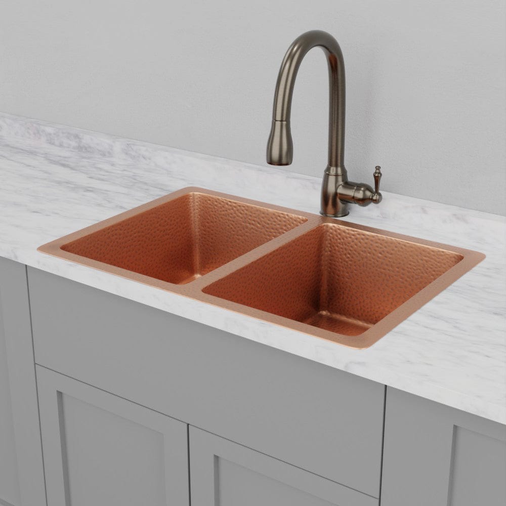 33" Joliet Hammered Copper Double-Bowl Undermount Sink