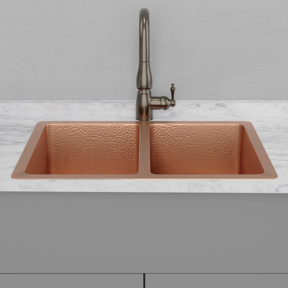 33" Joliet Hammered Copper Double-Bowl Undermount Sink