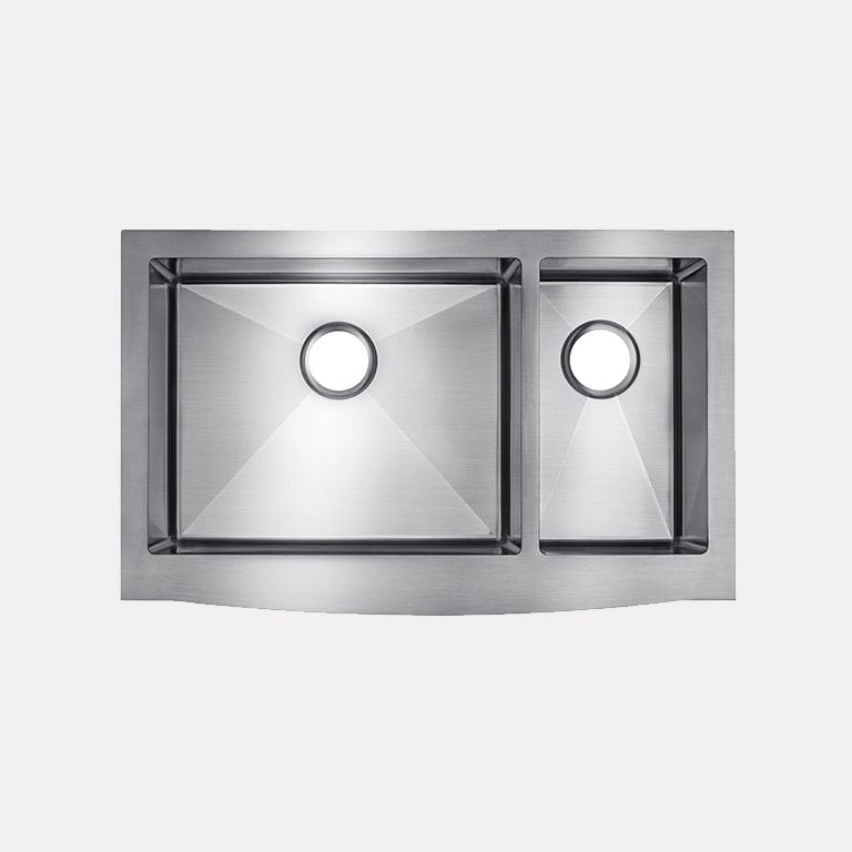 33" Sterrett Stainless Steel 70/30 Offset Double-Bowl Farmhouse Sink - Rippled Apron