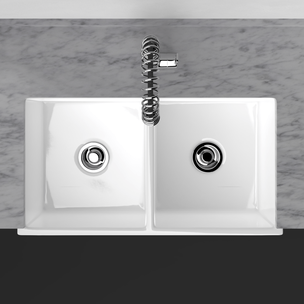 33" Umber Handcrafted Fireclay Double-Bowl Framed Apron Farmhouse Sink - White