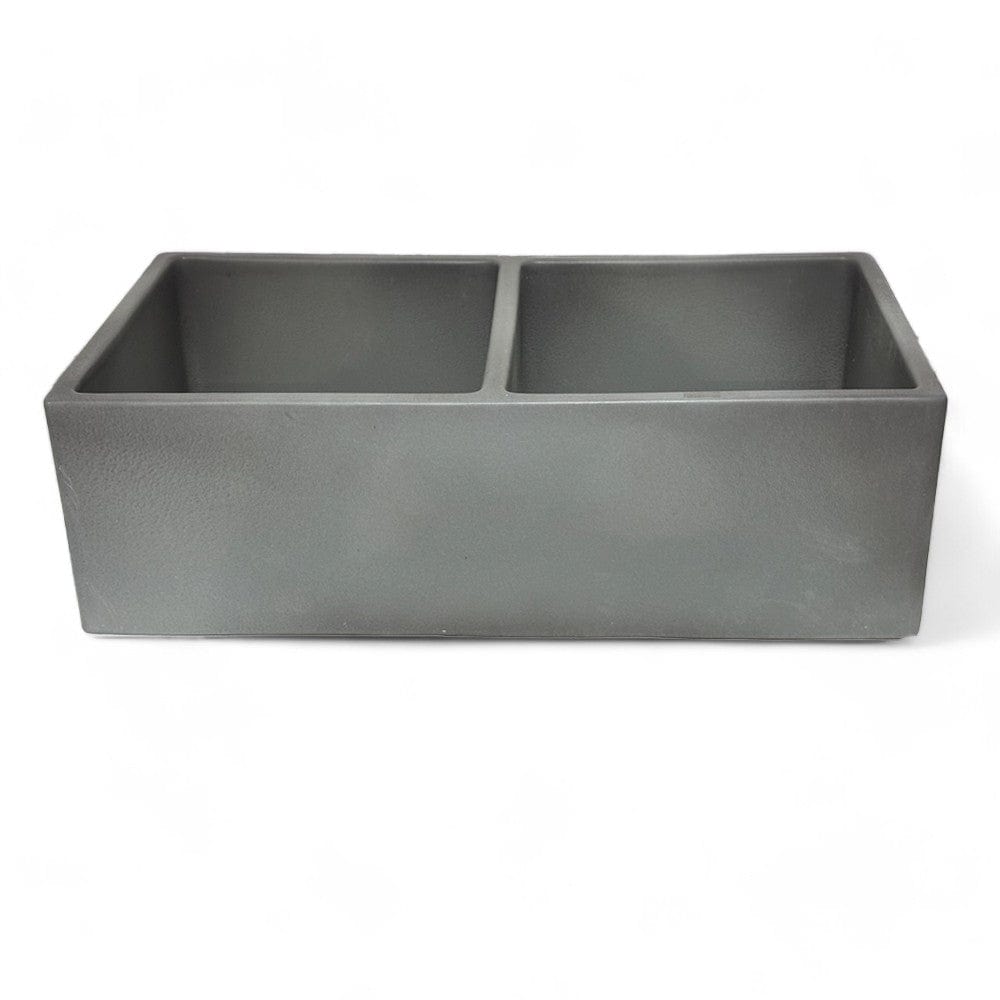 33" Umber Handcrafted Fireclay Double-Bowl Smooth Apron Farmhouse B-Grade Sink - Concrete