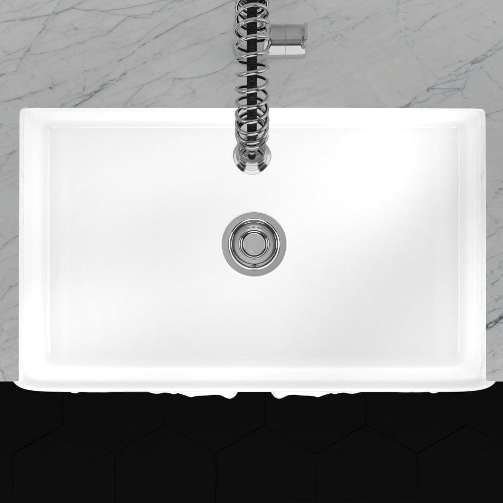 33" Una Handcrafted Fireclay Single-Bowl Foliage Apron Farmhouse B-Grade Sink - White