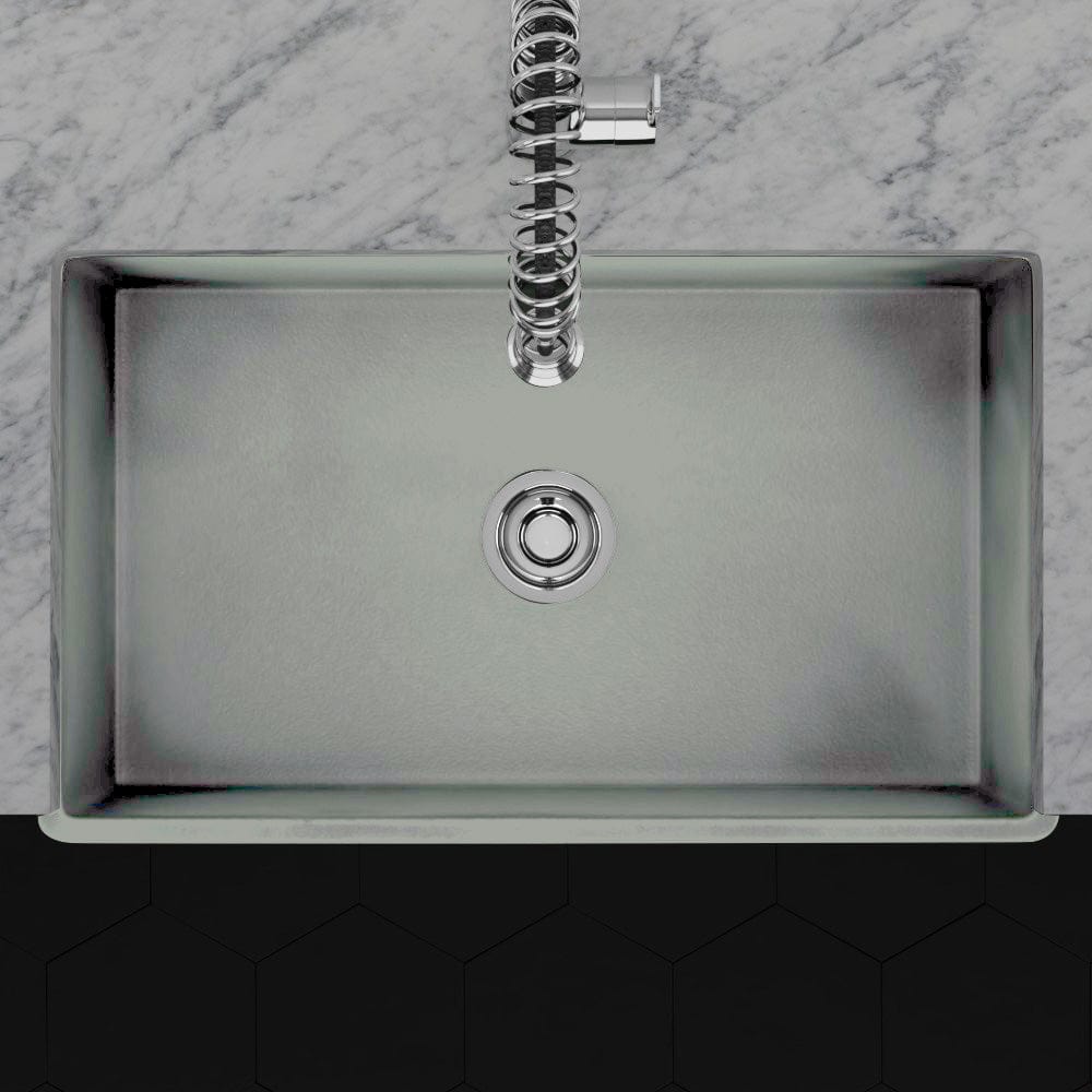 33" Veli Handcrafted Fireclay Single-Bowl Fluted Apron Farmhouse B-Grade Sink - Concrete