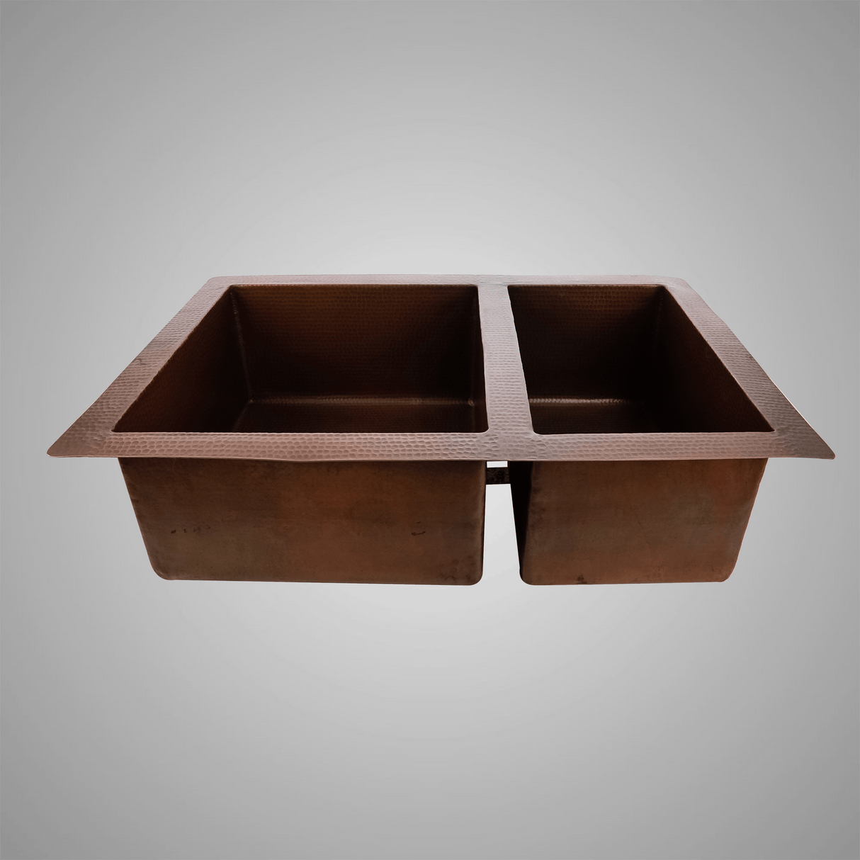 33" Veracruz Hammered Copper 60/40 Offset Double-Bowl Drop-In Kitchen Sink