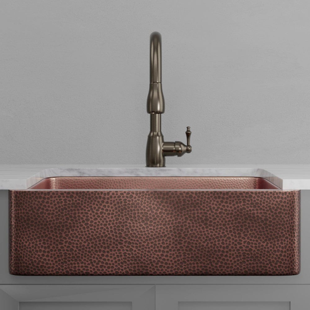 33" Verdin Single Bowl Hammered Copper Farmhouse Sink - Antique Copper Interior with Dark Copper Exterior