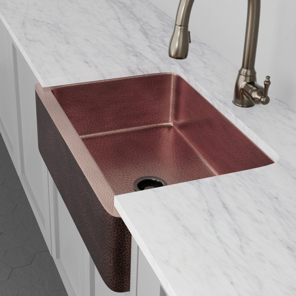 33" Verdin Single Bowl Hammered Copper Farmhouse Sink - Antique Copper Interior with Dark Copper Exterior