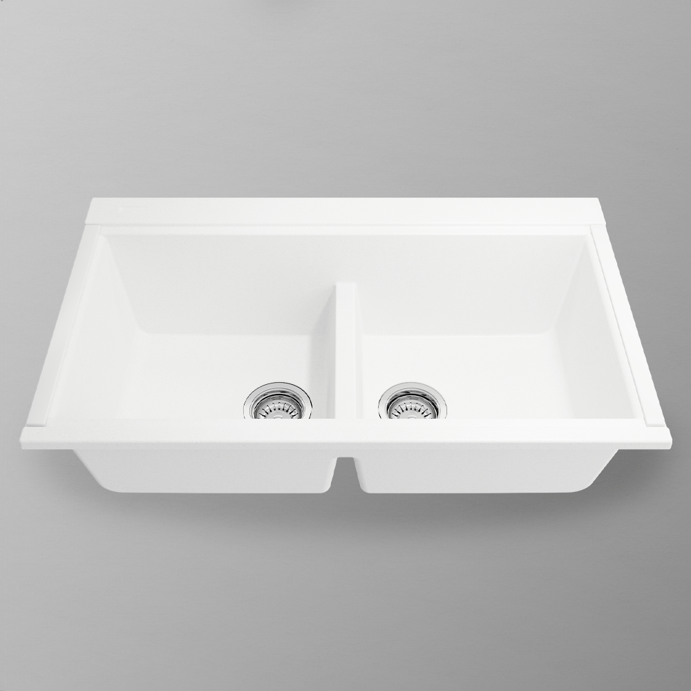 34" Shay Double-Bowl Granite Composite Workstation Sink with HPL Covers