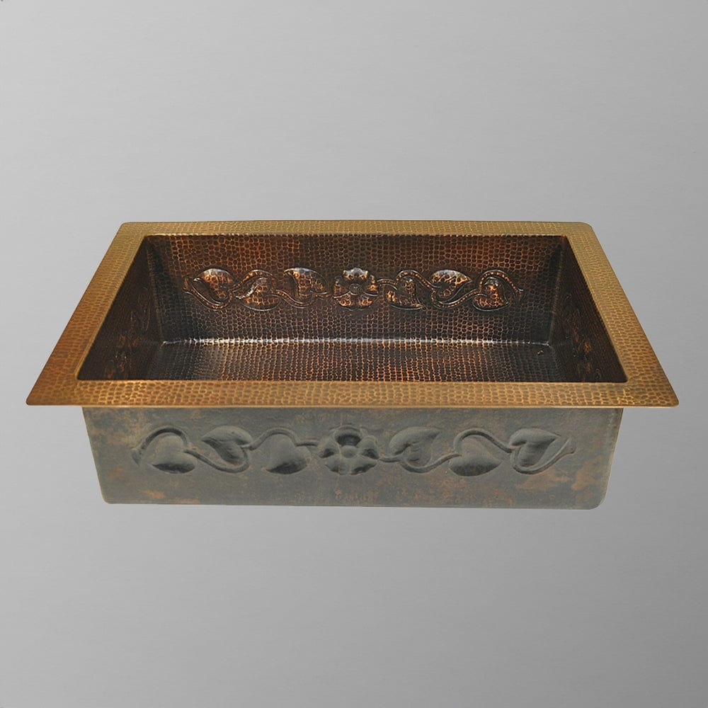 36" Celaya Hammered Copper Flower Design Single-Bowl Drop-In Kitchen Sink