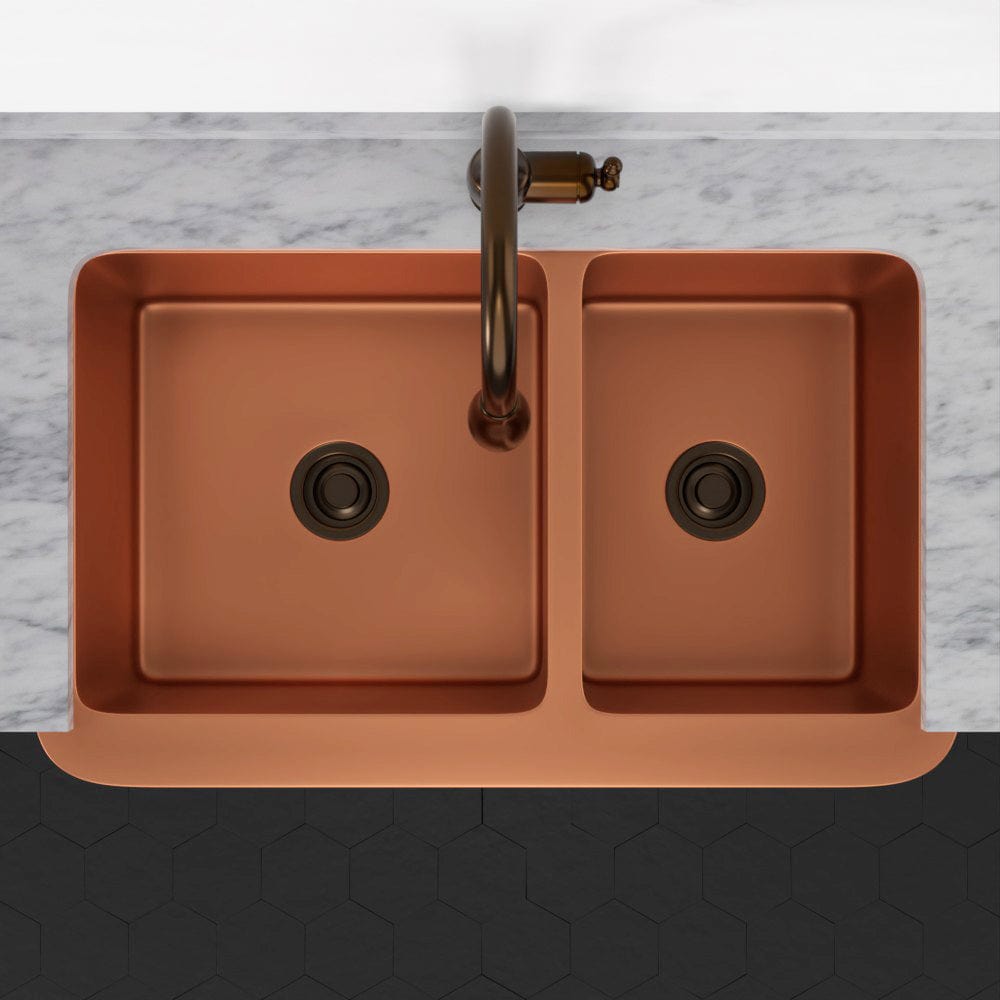 36" Dolton Smooth Copper 60/40 Offset Double-Bowl Farmhouse Sink