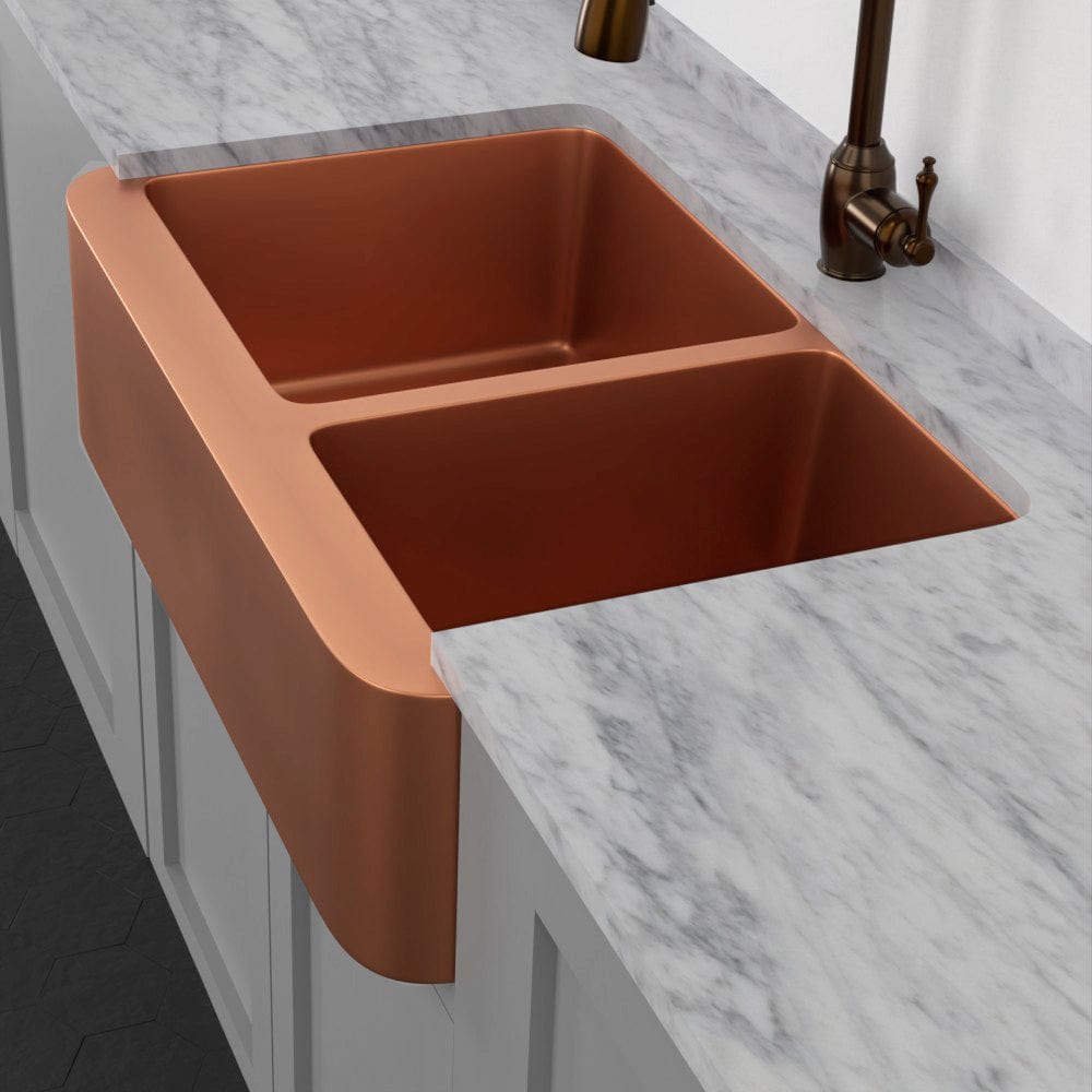 36" Dolton Smooth Copper 60/40 Offset Double-Bowl Farmhouse Sink