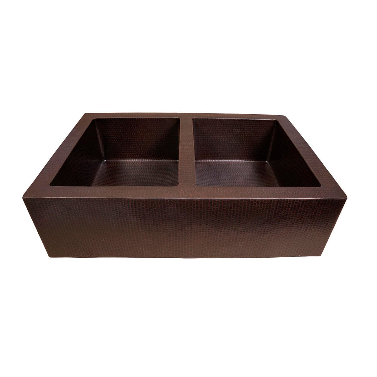 36" Ezeran Hammered Copper Double-Bowl Farmhouse Sink