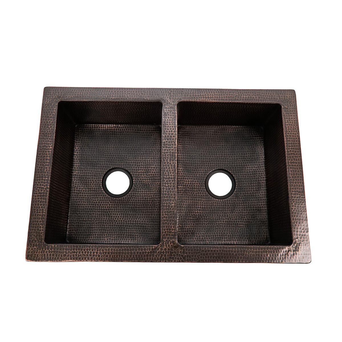 36" Ezeran Hammered Copper Double-Bowl Farmhouse Sink