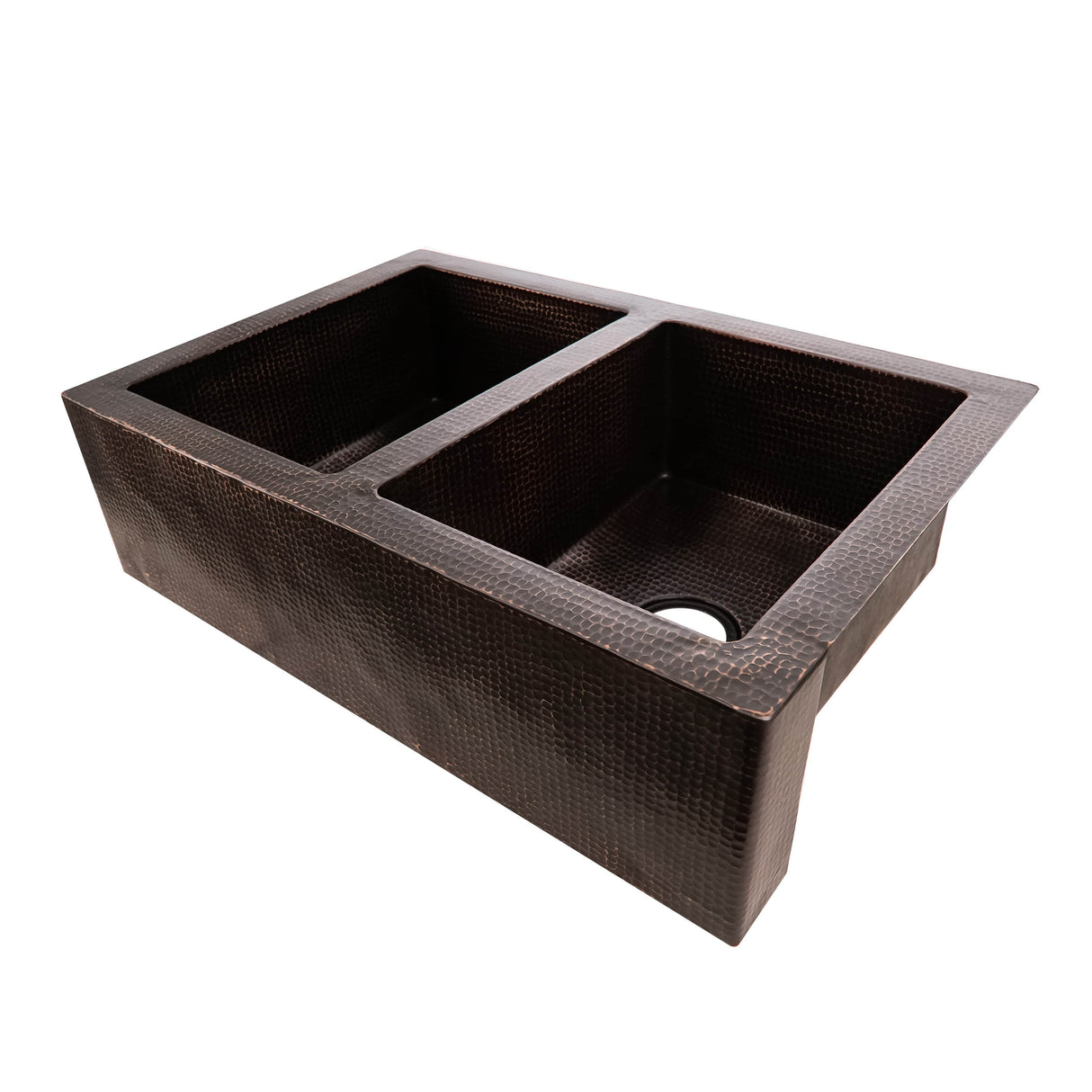 36" Ezeran Hammered Copper Double-Bowl Farmhouse Sink