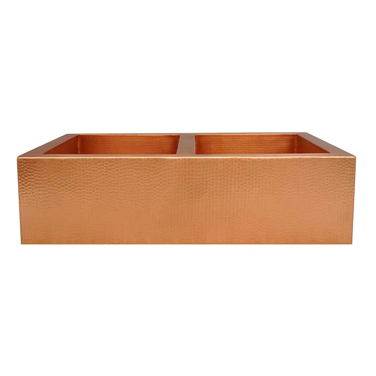 36" Ezeran Hammered Copper Double-Bowl Farmhouse Sink