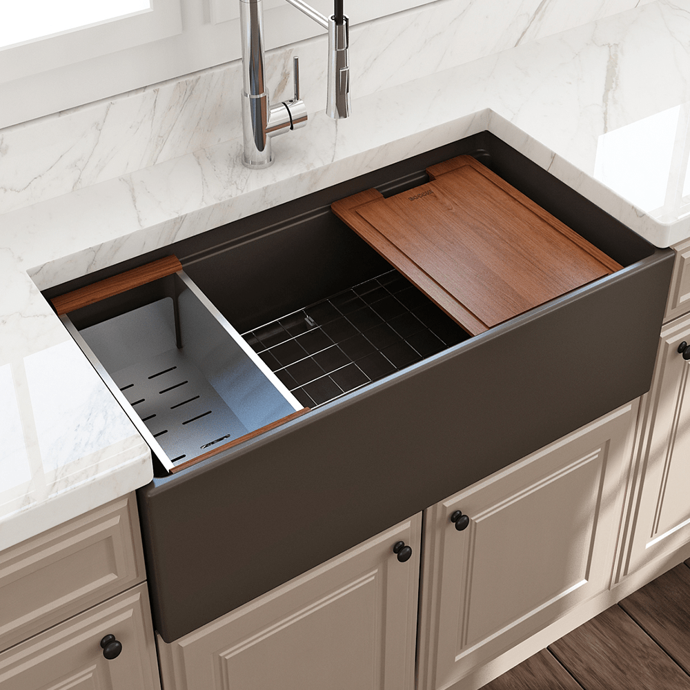 36" Fulton Fireclay Single-Bowl Workstation Farmhouse Sink with Offset Drain