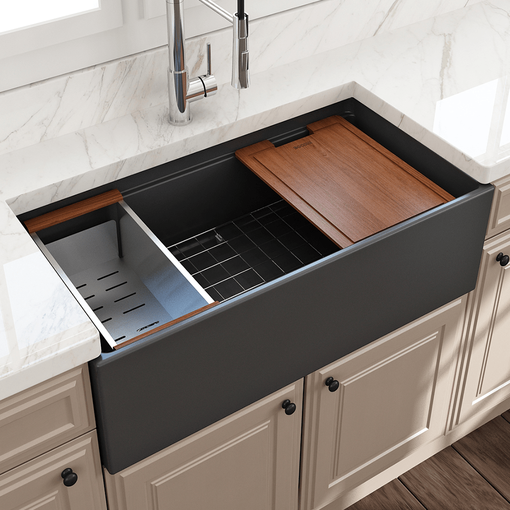 36" Fulton Fireclay Single-Bowl Workstation Farmhouse Sink with Offset Drain