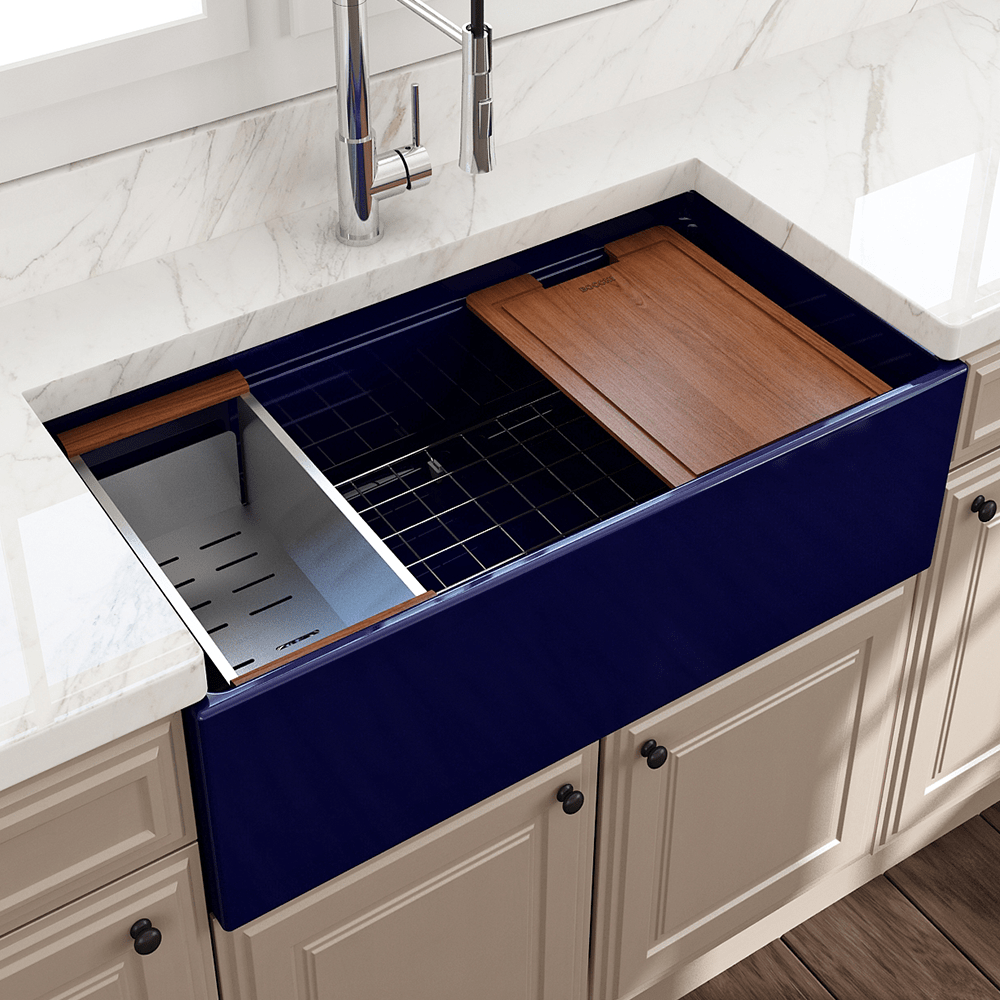 36" Fulton Fireclay Single-Bowl Workstation Farmhouse Sink with Offset Drain