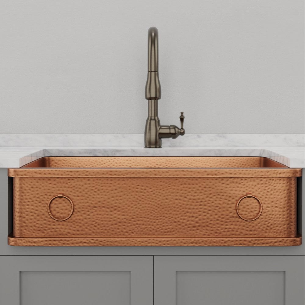 36" Galor Copper Single-Bowl Farmhouse Sink with Rings