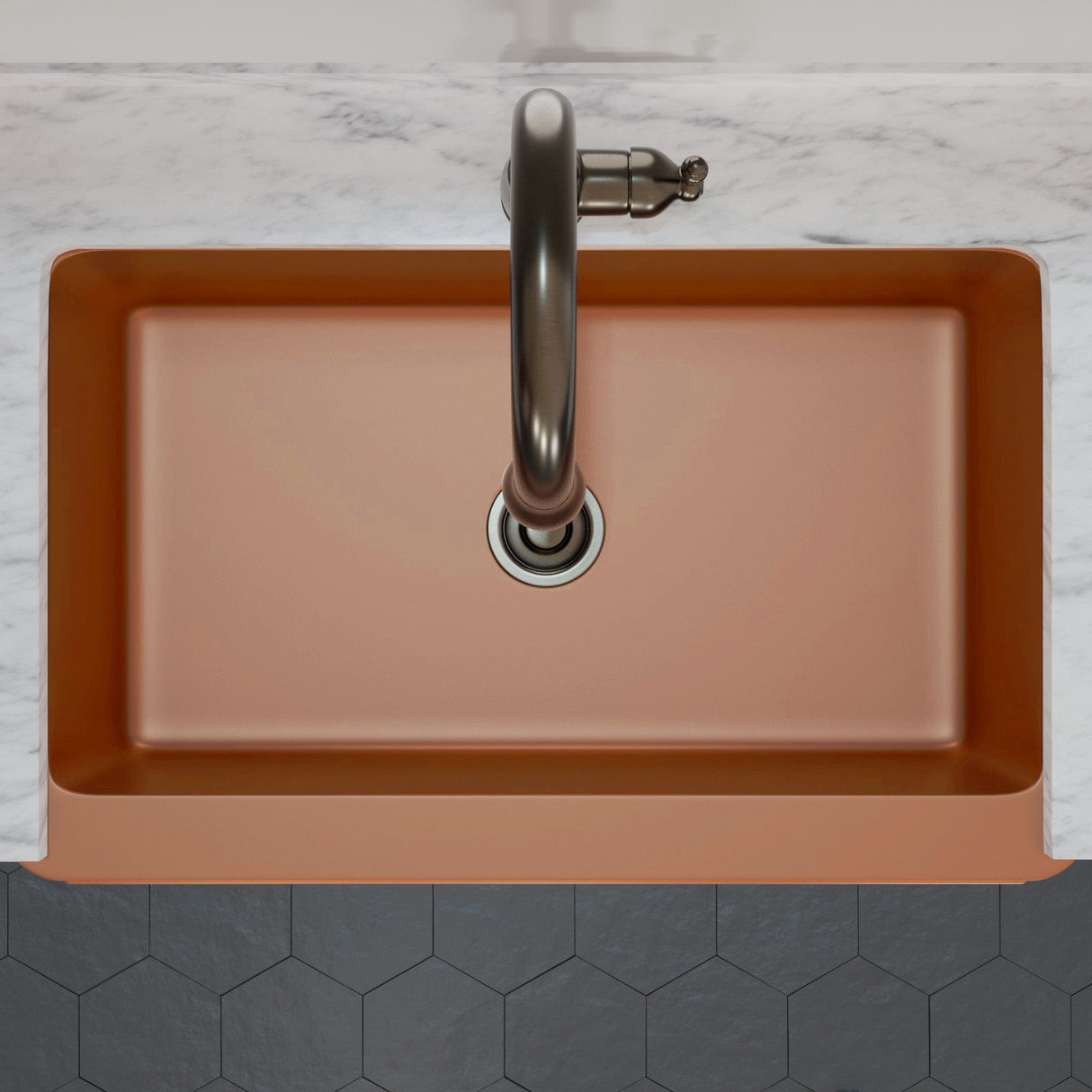 36" Gancher Copper Embossed Floral Design Single-Bowl Farmhouse Sink