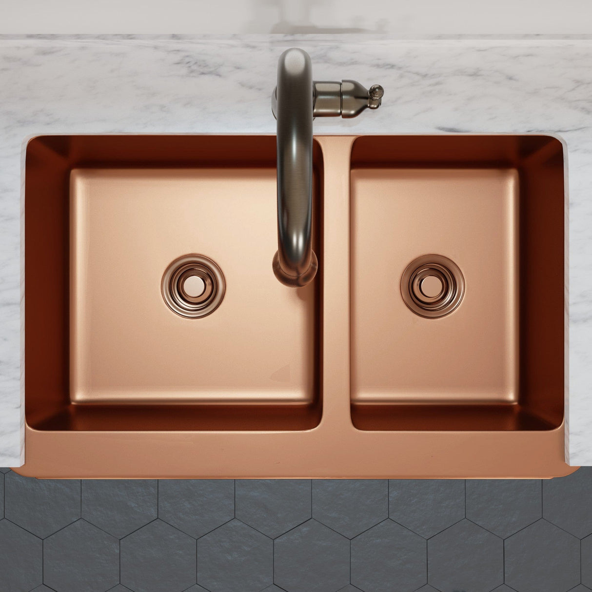 36" Ganston Copper Embossed Weave Design 60/40 Double-Bowl Farmhouse Sink