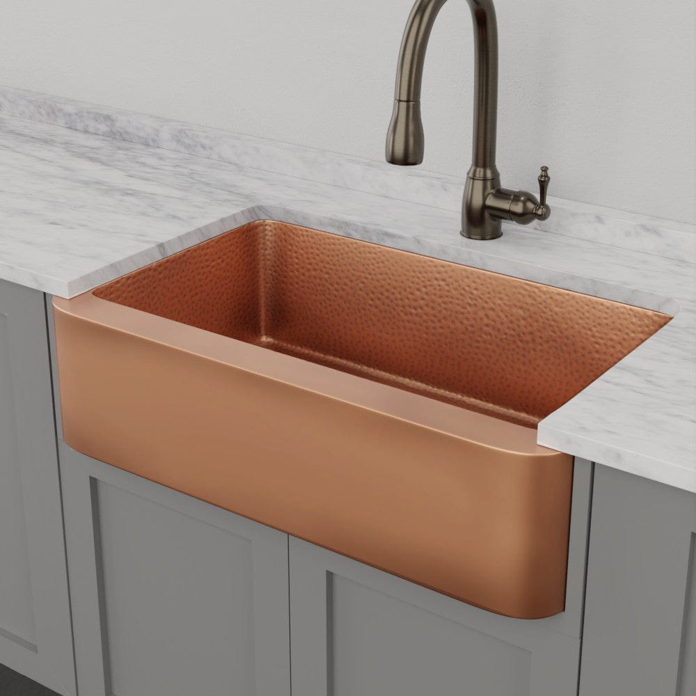 36" Geneva Smooth Copper Single-Bowl Farmhouse Sink with Hammered Interior