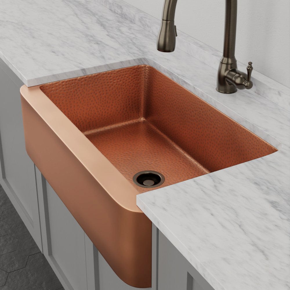 36" Geneva Smooth Copper Single-Bowl Farmhouse Sink with Hammered Interior