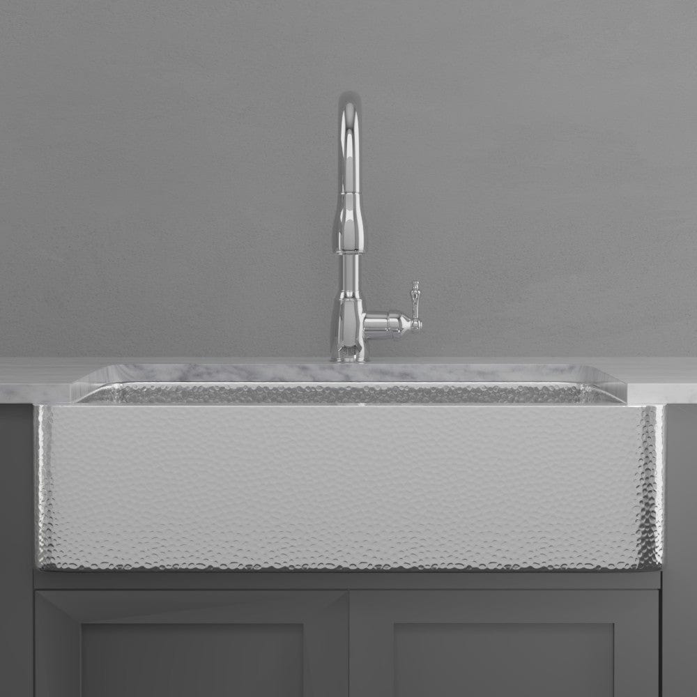 36" Higbee Stainless Steel Farmhouse Sink - Polished Hammered Steel