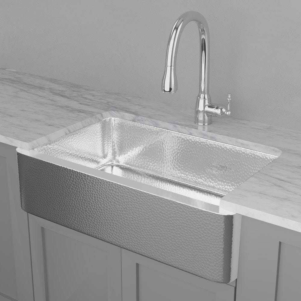 36" Higbee Stainless Steel Farmhouse Sink - Polished Hammered Steel