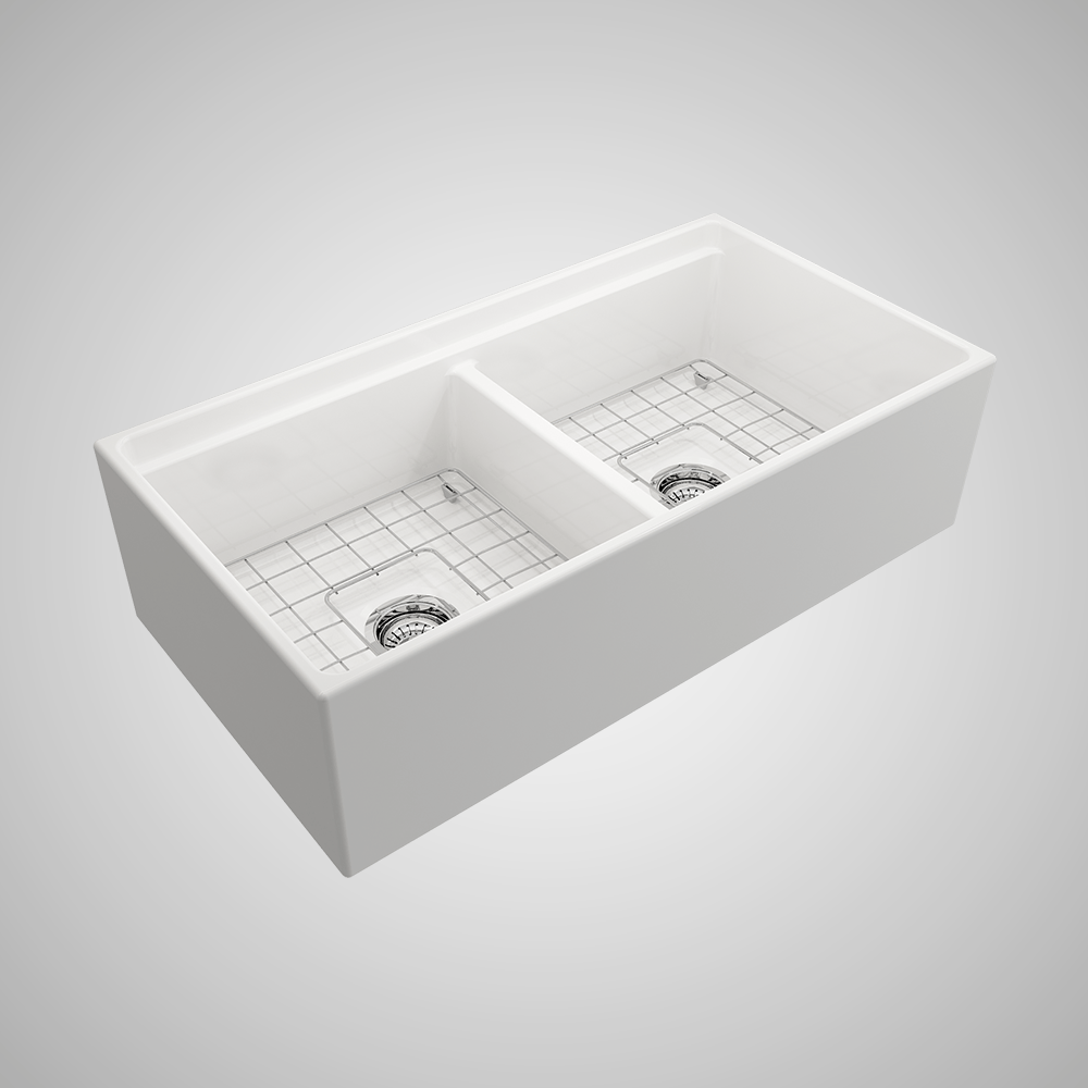 36" Jenter Fireclay Double-Bowl Workstation Farmhouse Sink