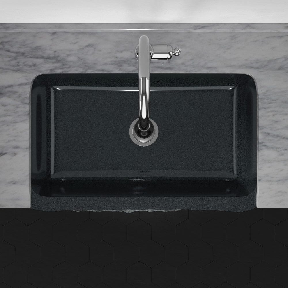 36" Kennesaw Polished Blue Gray Granite Single-Bowl Farmhouse Sink - Chiseled Apron