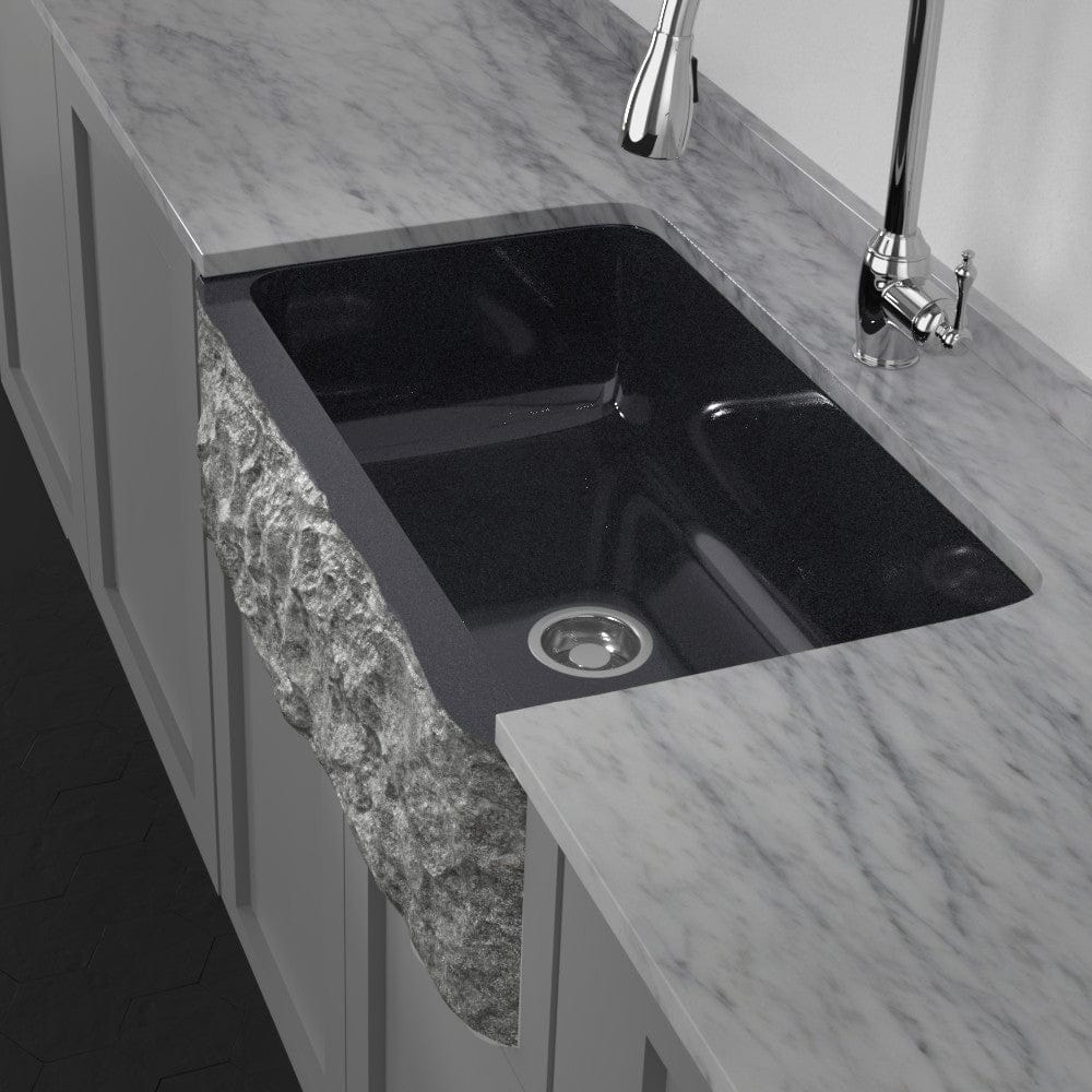 36" Kennesaw Polished Blue Gray Granite Single-Bowl Farmhouse Sink - Chiseled Apron