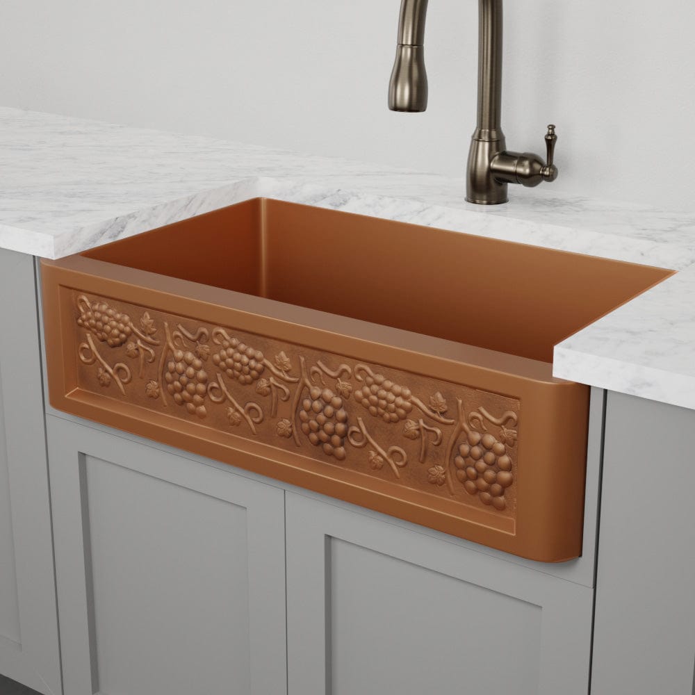 36" Lynn Copper Grape Design Single-Bowl Farmhouse Sink