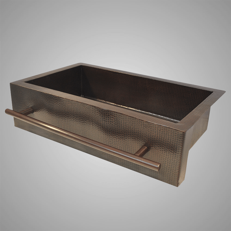 36" Selzergor Hammered Copper Single-Bowl Farmhouse Sink with Towel Bar