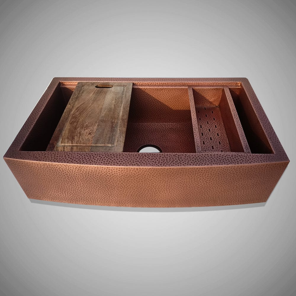 36" Sloane Hammered Copper Workstation Farmhouse Sink